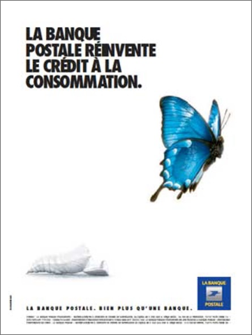 le visuel montre un papillon qui s'envole pour illustrer la nouveau partenariat de la banque postale